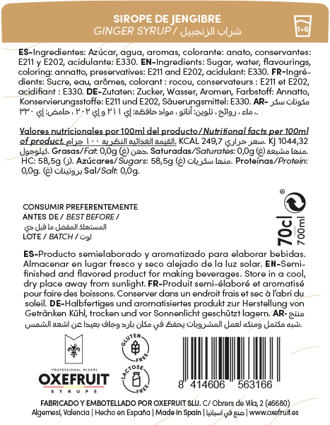 Sirope OXEFRUIT Jenjibre 0º 70cl